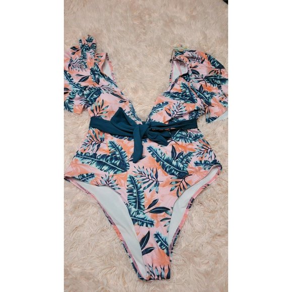 TeLaura Swimsuit Sz Medium One Piece Floral Print Nylon Multicolor  New - Picture 1 of 8